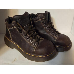 Vintage Women's Dr. Martens 8542 Work Boots Brown Leather Chunky Heel - Size 4